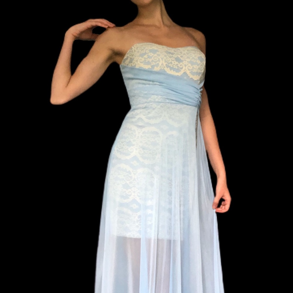 Cinderella Blue Party Dress With White Lace